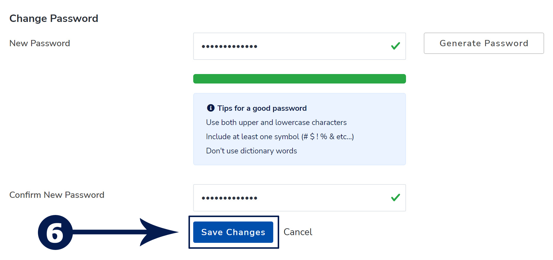 change your cPanel password from the Client Area